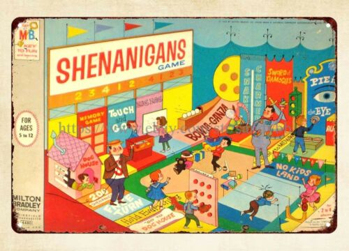 Vintage Collectibles Store - Shenanigans Brettspiel 1964 Metallblechschild, Vintage-Sammlerstück für