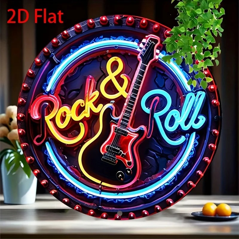 Vintage Collectible Plates - Ein Vintage-Rock-Neonschild, 2D-Flachmetall-Aluminium-Wanddekoration, Geeignet für Zuhause,